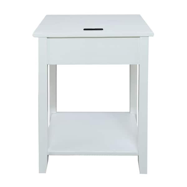 Casual Home Night Owl White Nightstand with USB Port