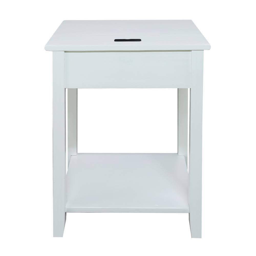 Night Owl White Solid Pine Nightstand with USB Charging Station