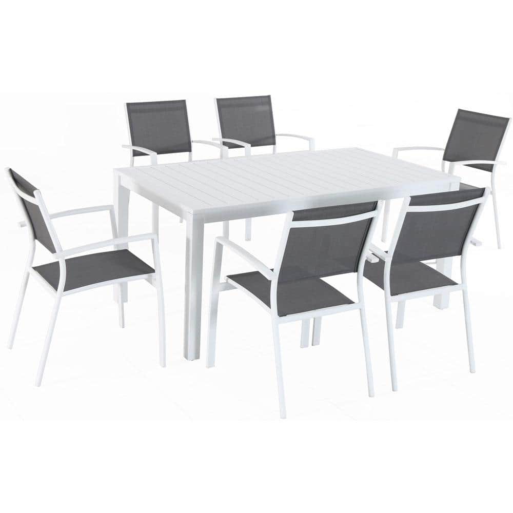 Harper 7-Piece Aluminum Outdoor Dining Set with 6-Sling Chairs and a 78 in.