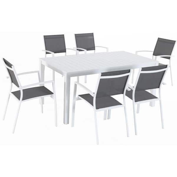 Unbranded Harper 7-Piece Aluminum Outdoor Dining Set with 6-Sling Chairs and a 78 in. x 40 in. Dining Table