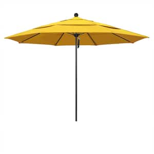 11 ft. Black Aluminum Commercial Market Patio Umbrella with Fiberglass Ribs and Pulley Lift in Lemon Olefin
