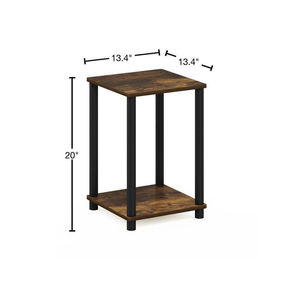 Compact Amber Pine & Black Square End Table with Shelf