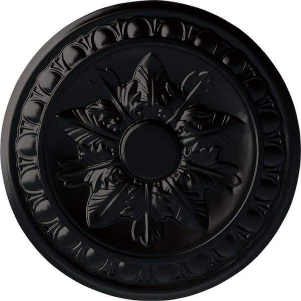 Ekena Millwork 17-3/4" x 1-1/8" Exeter Urethane Ceiling Medallion (Fits Canopies upto 3-1/8"), Hand-Painted Jet Black