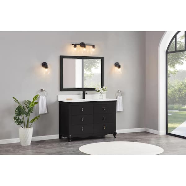 WS2512-48-TB 48 in Single Sink Sink Vanity Tricorn Black Bath Vanity with White 1 in. Artificial Stone Top