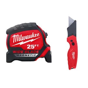 25 ft. x 1.3 in. W Blade Magnetic Tape Measure with 14 ft. Standout with Fastback Compact Folding Utility Knife