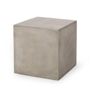 Light Grey Smooth Cube Design Aesthetic Side Table Outdoor Contemporary Lightweight Concrete Square Decor Style