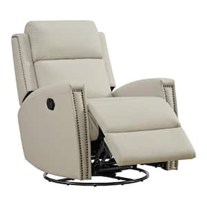 Cybele Beige Leather Manual Swivel Glider Recliner Chair with Metal Frame for Living Room and Bedroom