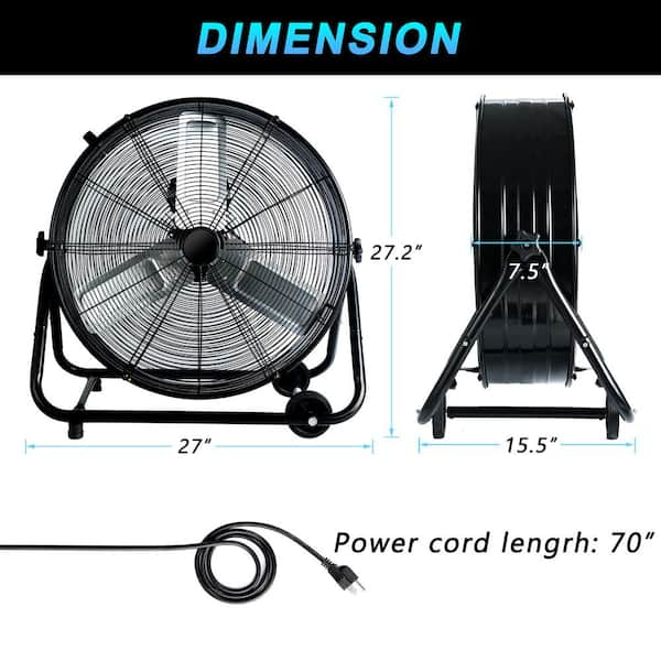 Edendirect Industrial Fan 24 Inch Heavy Duty Drum 3 Speed 8100 CFM