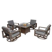 5-Pieces Aluminum Patio Conversation with Gray Cushions, 41.34 in. Fire Pit Table Set - 4-Swivel Chair