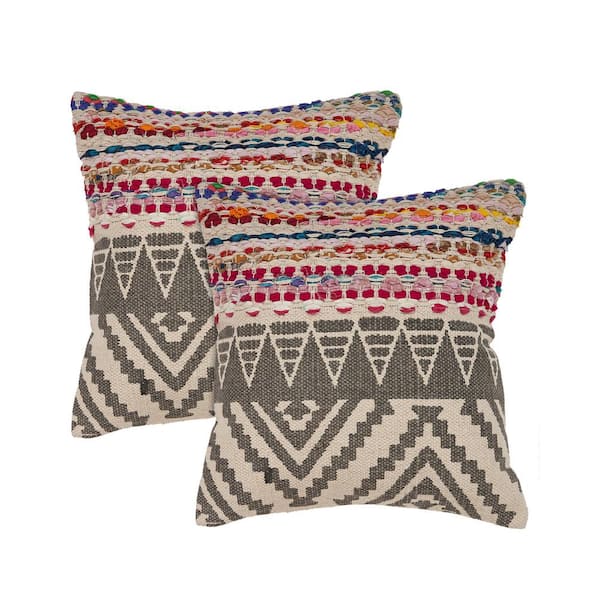Unbranded Chindi Multicolor/Tan Chevron Cotton Blend 18 in. x 18 in. Indoor Throw Pillow (Set of 2)