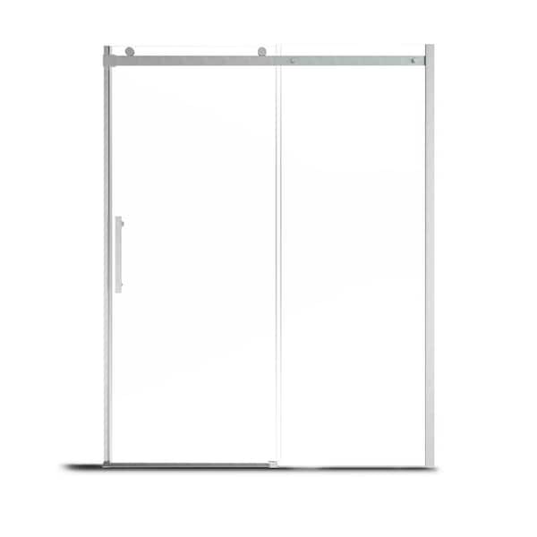 Teamson Kids 60 in. W x 76 in. H Single Sliding Frameless Shower Door in Brushed Nickel with 5/16 in. (8 mm) Clear Glass