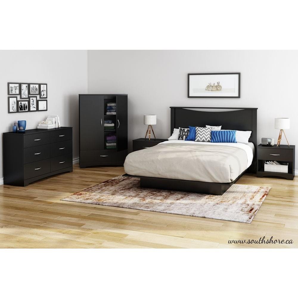 Black Queen Wood Frame Platform Bed with Storage