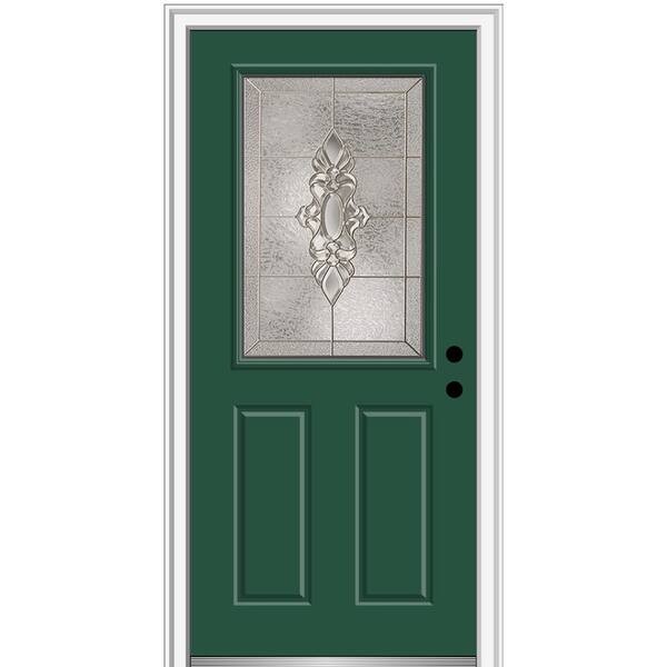 MMI Door 36 in. x 80 in. Heirlooms Left-Hand Inswing 1/2-Lite Decorative 2-Panel Painted Fiberglass Smooth Prehung Front Door
