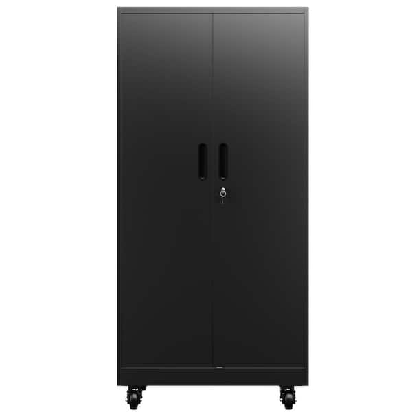 Melavyn 34 in. W x 71 in. H x 17.7 in. D Metal Garage Freestanding Cabinet in Black with Lock Doors, Adjustable Shelves