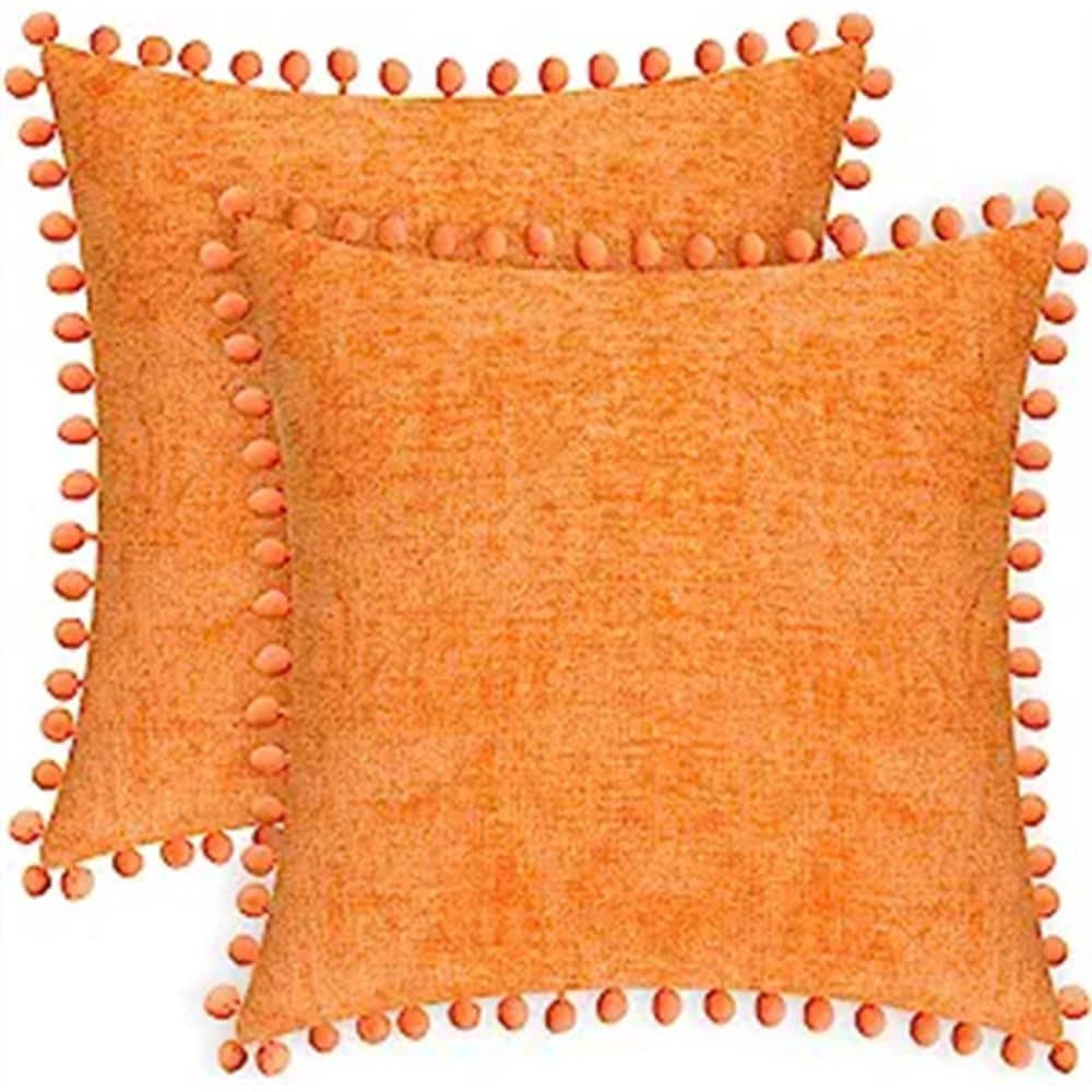 Outdoor Throw Pillow Cases Cozy Solid Dyed Soft Chenille Cushion Covers wit