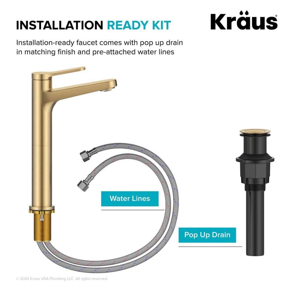 Indy Spot-Free Brushed Brass Single Handle Vessel Sink Faucet