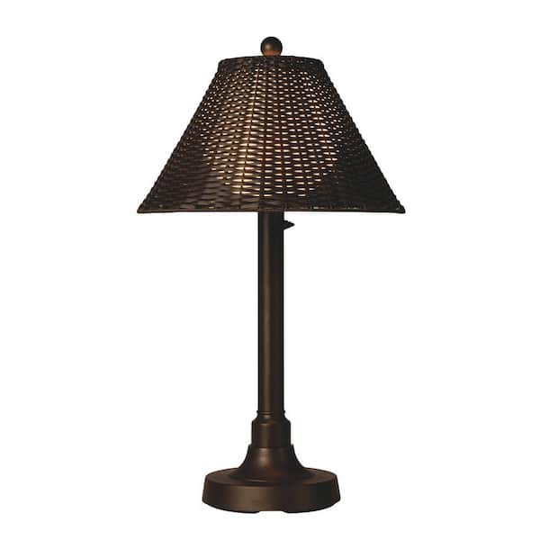Patio Living Concepts Tahiti II 34 in. Bronze Outdoor Table Lamp with Walnut Wicker Shade