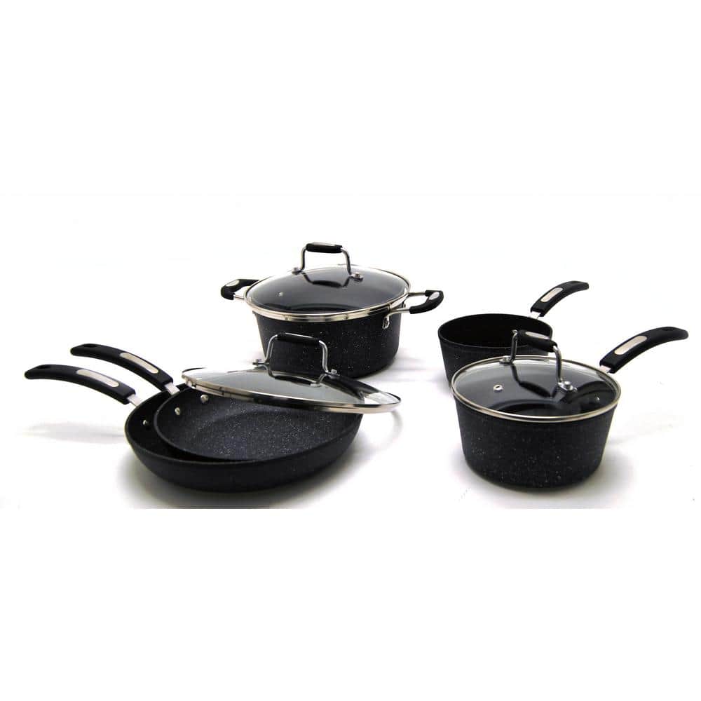 Black Non-Stick Aluminum 8-Piece Cookware Set with Bakelite Handles