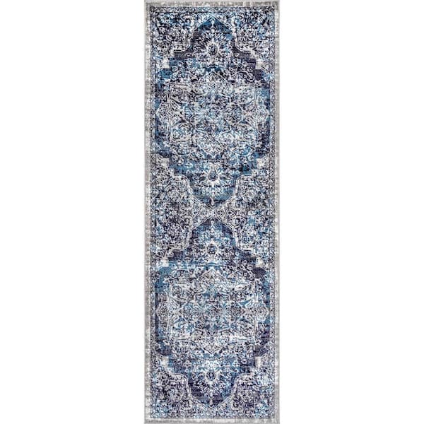 nuLOOM Transitional Medallion Maryanne Blue 2 ft. 6 in. x 8 ft. Indoor Runner Rug