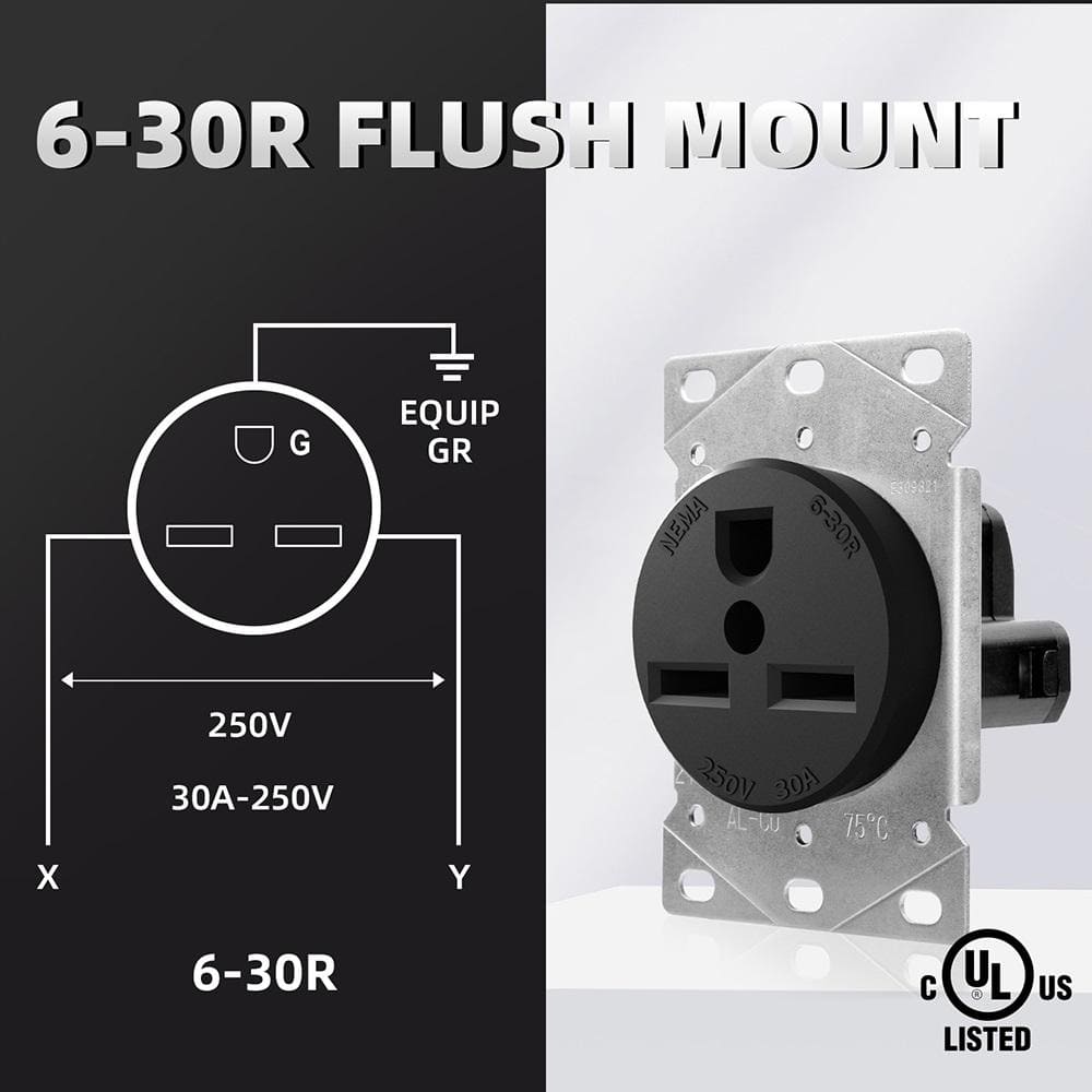 30 Amp Black Thermoplastic Tamper Resistant Single Outlet