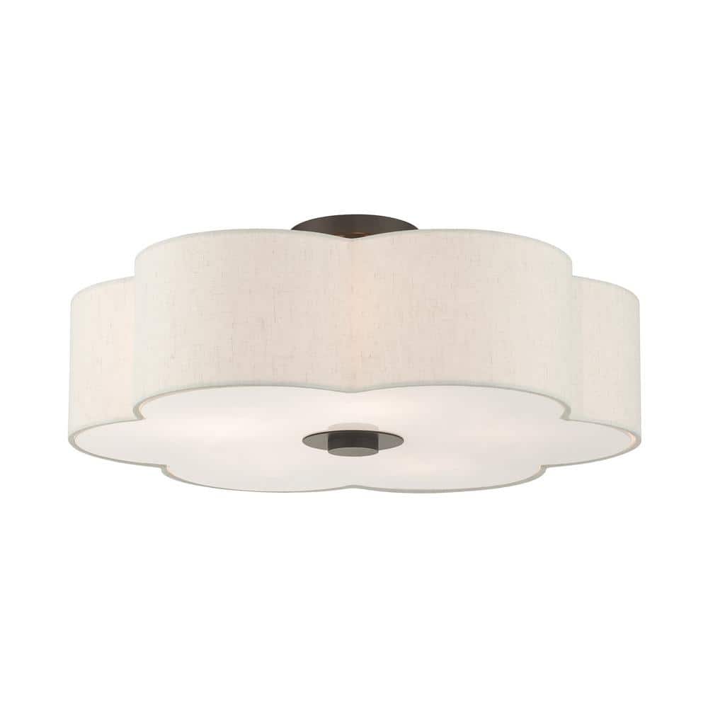 Solstice English Bronze 5-Light Semi-Flush Mount with Oatmeal Shade