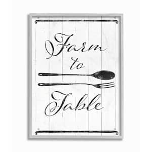 "Farm To Table Kitchen Silverware Wood Texture Word Design" by The Saturday Evening Post Framed Wall Art 14 in. x 11 in.
