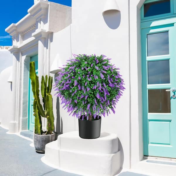 18 in. Lavender Series Purple Indoor/Outdoor Artificial Shrub Set