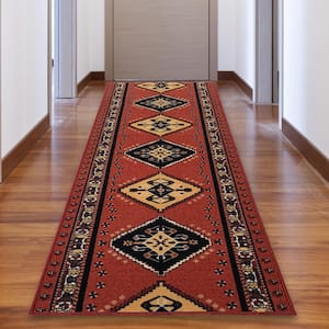 Southwestern Burnt Orange Multi Color 26 in. Width x Your Choice Length Custom Size Roll Runner Rug/Stair Runner