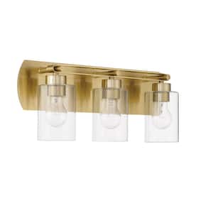 Hendrix 20.5 in. 3-Light Satin Brass Finish Vanity Light with Clear Glass