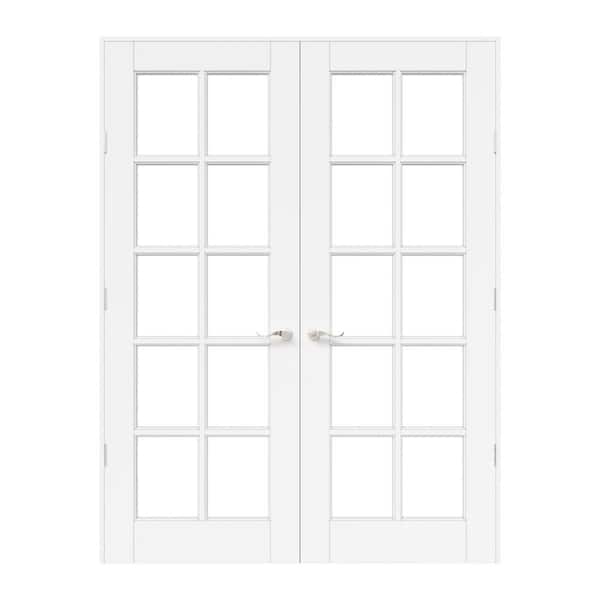 ARK DESIGN 60 in. x 80 in. Universal Handed 10-Lite Clear Glass White Solid Core MDF French Door with Quick Assemble Jamb