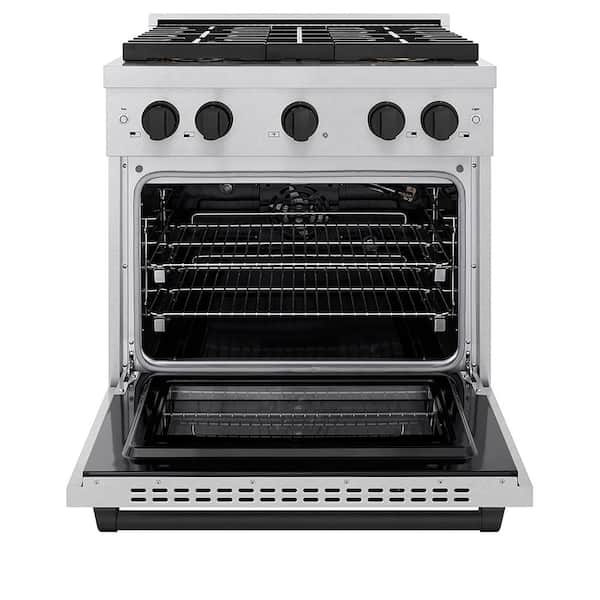 Autograph 30 in. 4.2 cu. ft. Paramount Gas Range with 4-Burner Cooktop and Gas Oven in Satin Stainless and Matte Black