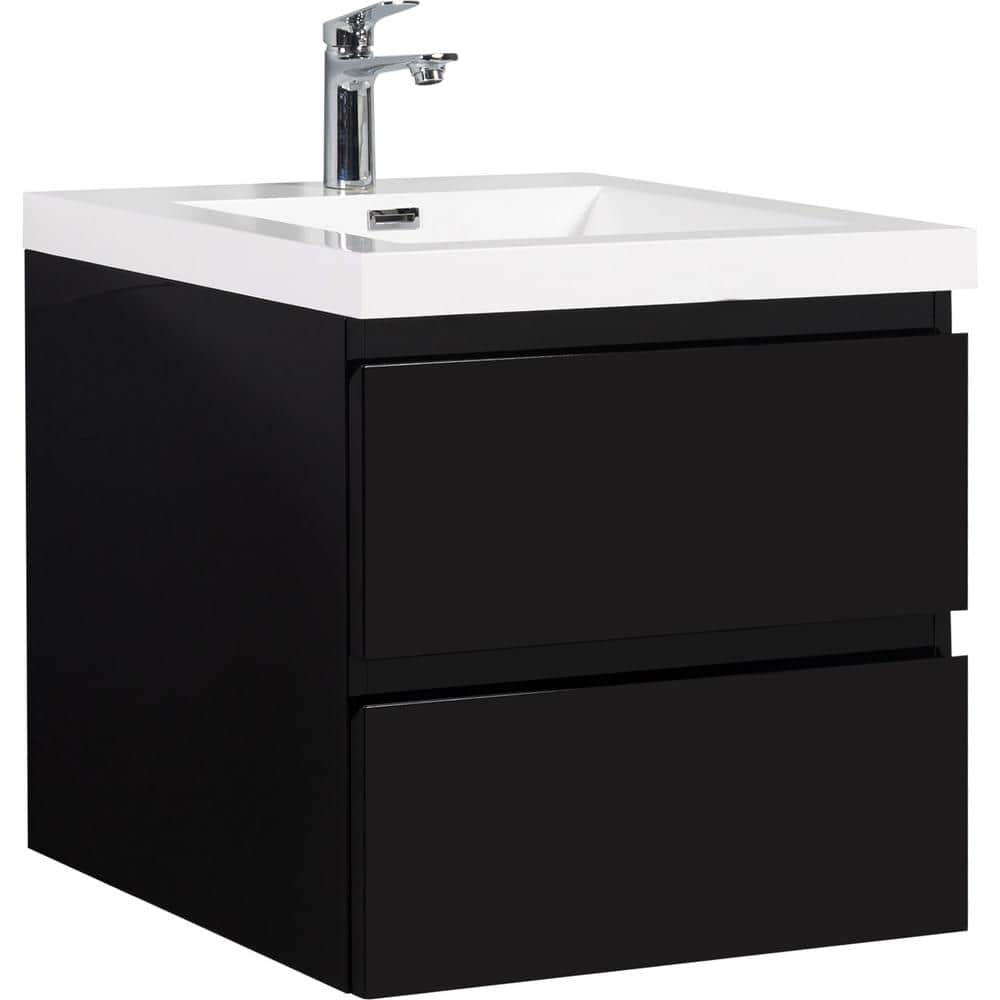 Modern Design 19.69 in. W x 23.62 in. D x 22.44 in. H Floating Bath Vanity in Black with Glossy White Premium Resin Top price history on PriceWatchPro