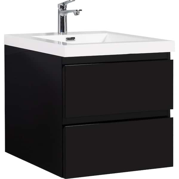 Modern Design 19.69 in. W x 23.62 in. D x 22.44 in. H Floating Bath Vanity in Black with Glossy White Premium Resin Top
