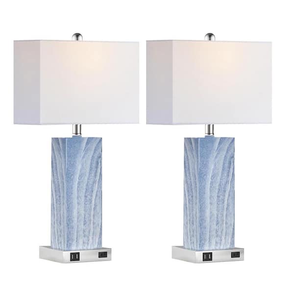 Rottogoon 25 in. Blue Touch Control Table Lamps (Set of 2), Bedside Lamp/2-USB Ports 1-AC Outlet, 3-Way Dimmable Nightstand Lamp