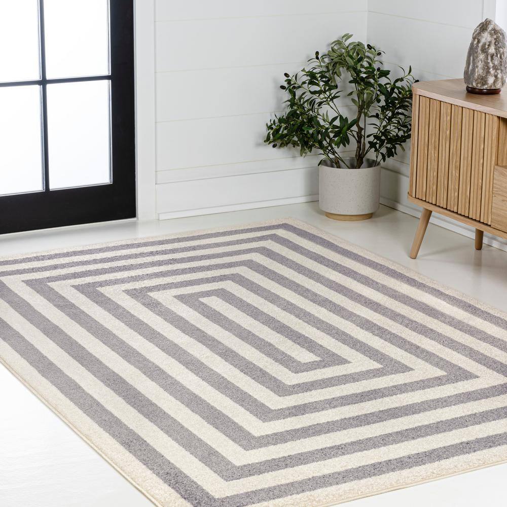 Bandol Gray and Ivory Synthetic Stripe 5 x 8 Area Rug