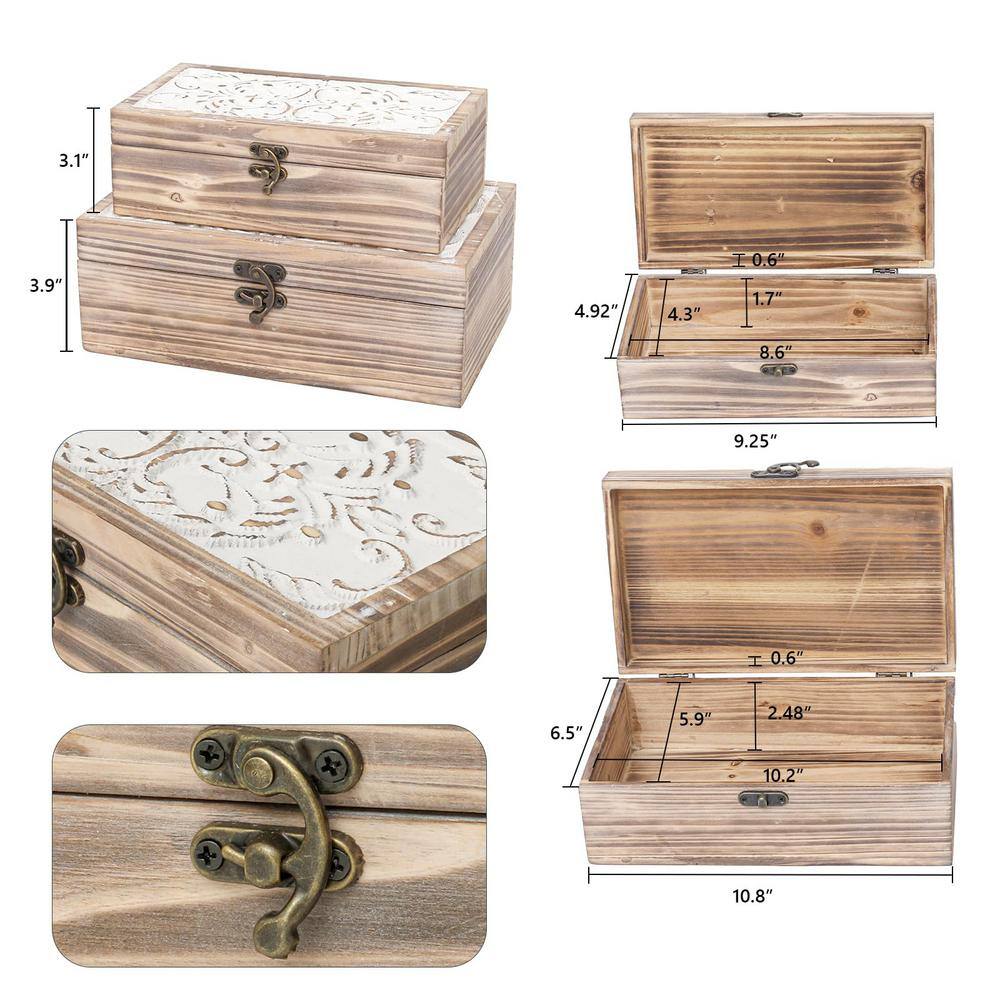 Light Brown and White Pine Wood Decorative Box Set with Hinged Lids