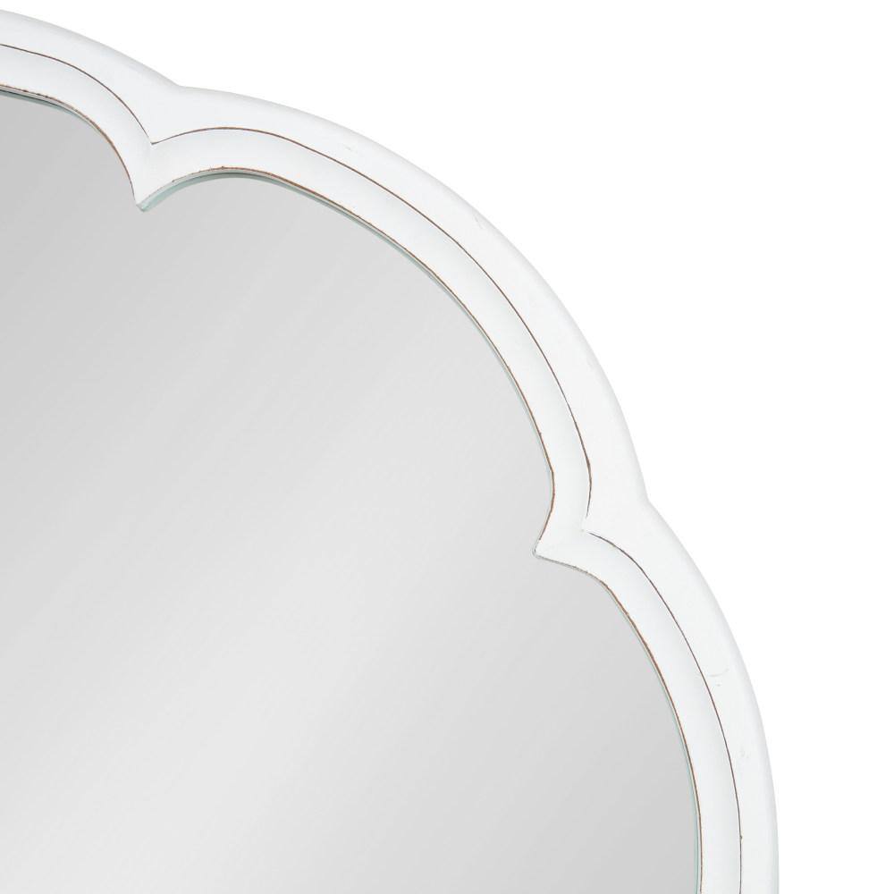Maren 26" Distressed White Round Wooden Scallop Vanity Mirror