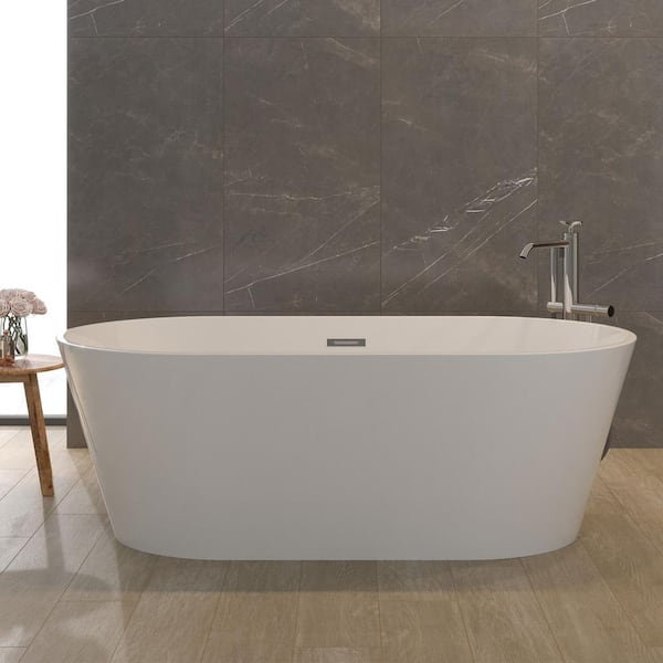67 in. x 31.1 in. Acrylic Freestanding Contemporary Soaking Bathtub with Overflow and Drain in Gloss White
