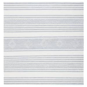 Striped Kilim Silver Ivory 7 ft. X 7 ft. Striped Square Area Rug