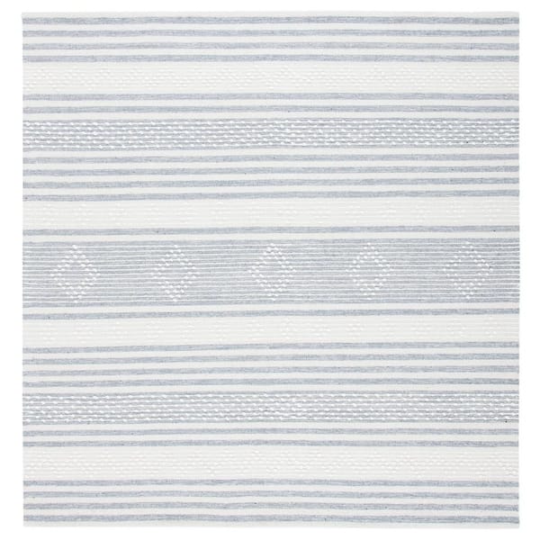 SAFAVIEH Striped Kilim Silver Ivory 7 ft. X 7 ft. Striped Square Area Rug