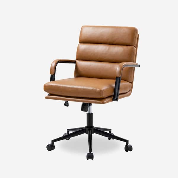 JAYDEN CREATION Joa Modern Leather Comfortable Ergonomic Office Chair with Tilt Lock and Center Tilt-CAMEL