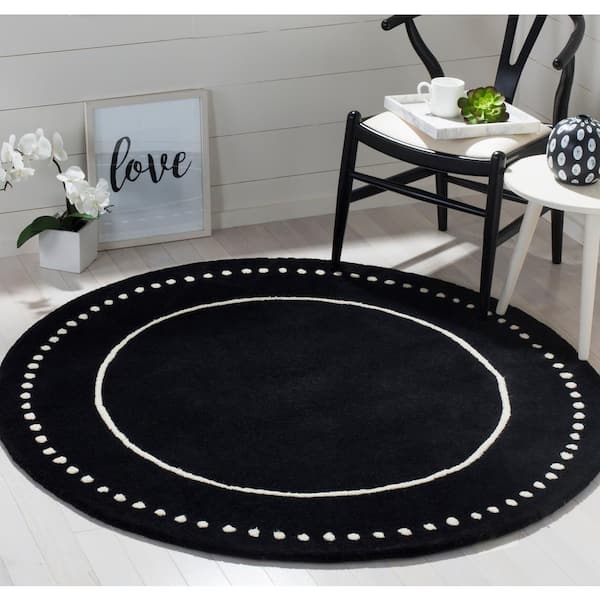 SAFAVIEH Bella 10 ft. x 10 ft. Round Black/Ivory Dotted Border