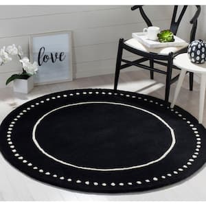 Bella Black/Ivory Doormat 3 ft. x 3 ft. Dotted Border Round Area Rug