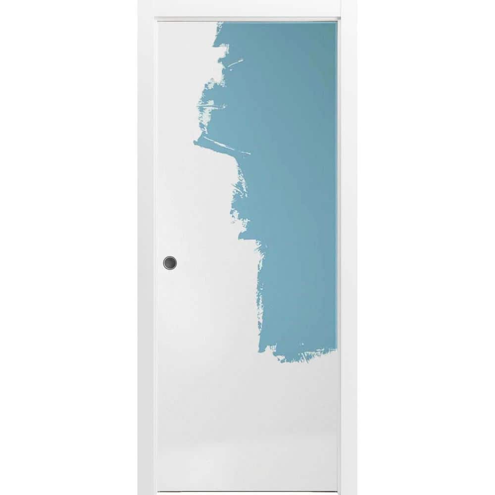 Modern Solid Wood Sliding Pocket Door with Primed Finish, 32" x 80"