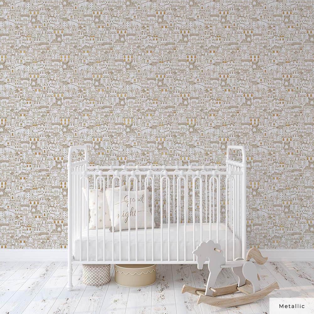 White and Gold Vinyl Peel and Stick Wallpaper Roll