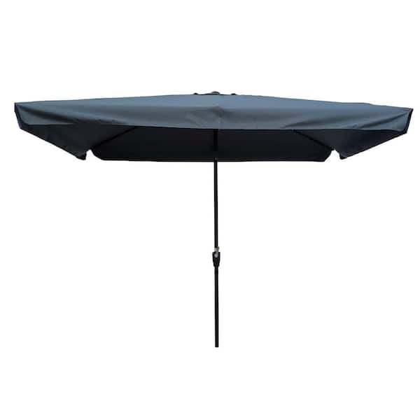 itapo 10 ft. x 6.5 ft. Metal Market Outdoor Patio Umbrella Tilt with Crank Push Button in Gray