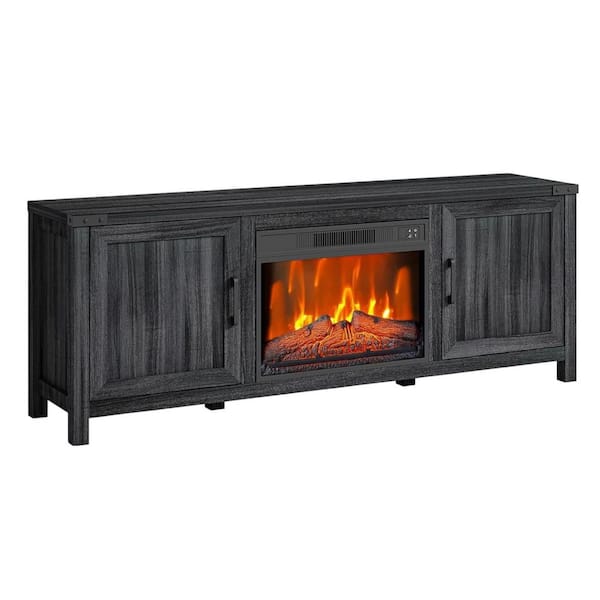 67 in. Freestanding Electric Fireplace TV Stand in Black with 23" Fireplace, Adjustable Flame, Remote, Storage Cabinets