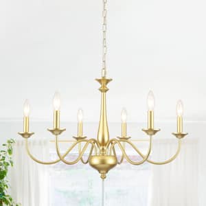 6 Light Gold Classic Candle Style Dimmable Traditional Chandelier for Living Room Kitchen Island Dining Room Foyer