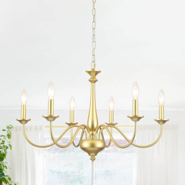 LWYTJO 6 Light Gold Classic Candle Style Dimmable Traditional Chandelier for Living Room Kitchen Island Dining Room Foyer
