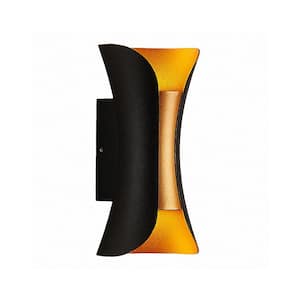 12 in. Black and Gold Outdoor Integrated LED Lantern Wall Sconce with 3000K Warm White
